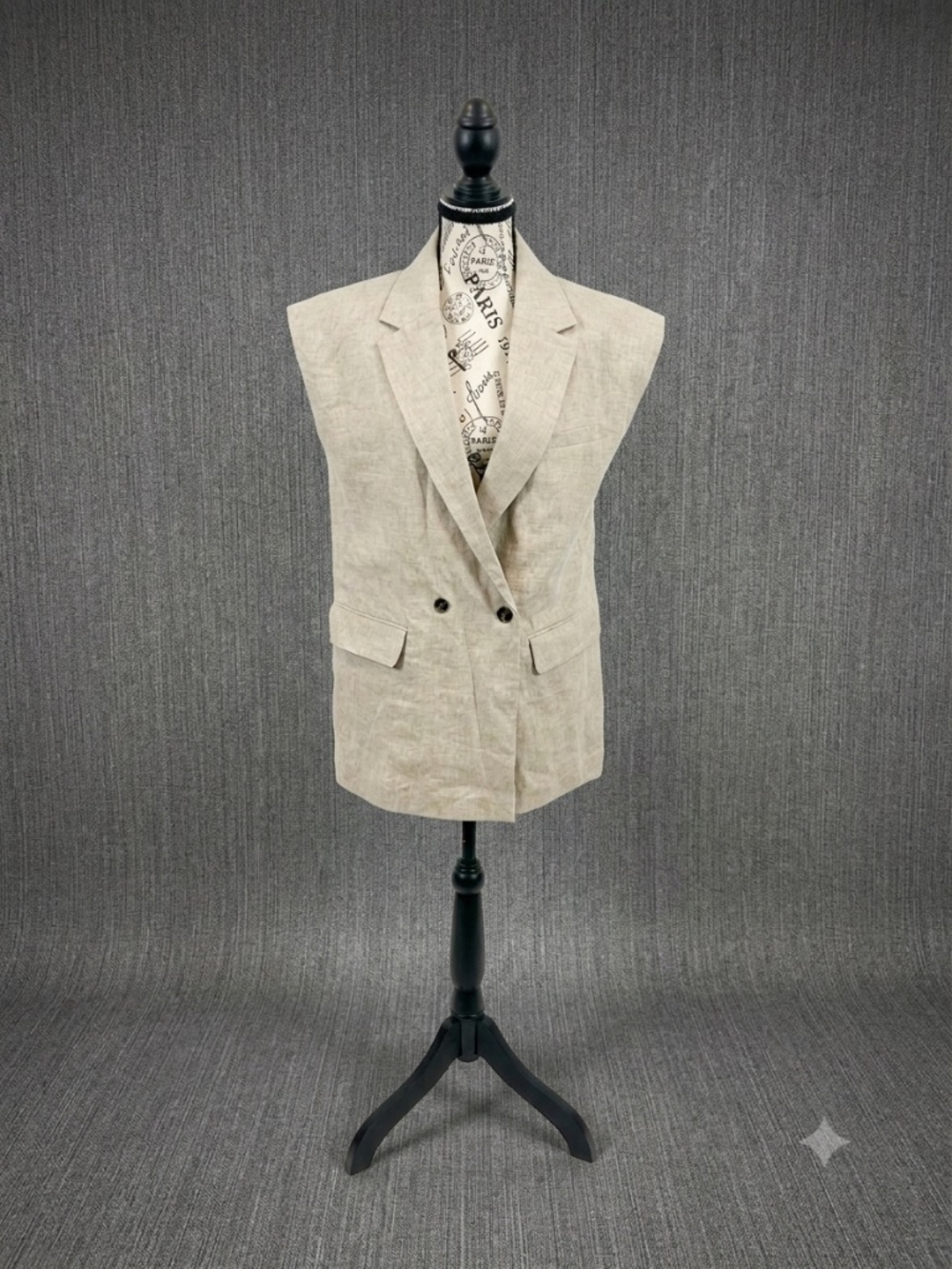 Loungedress Japan 100% Linen Double Breasted Vest Blazer Neutral Beige Size F